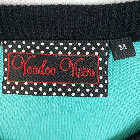 Voodoo Vixen Lightweight Cardigan Fitted Embroidered Pinup Rockabilly Retro sz M - Picture 3 of 12